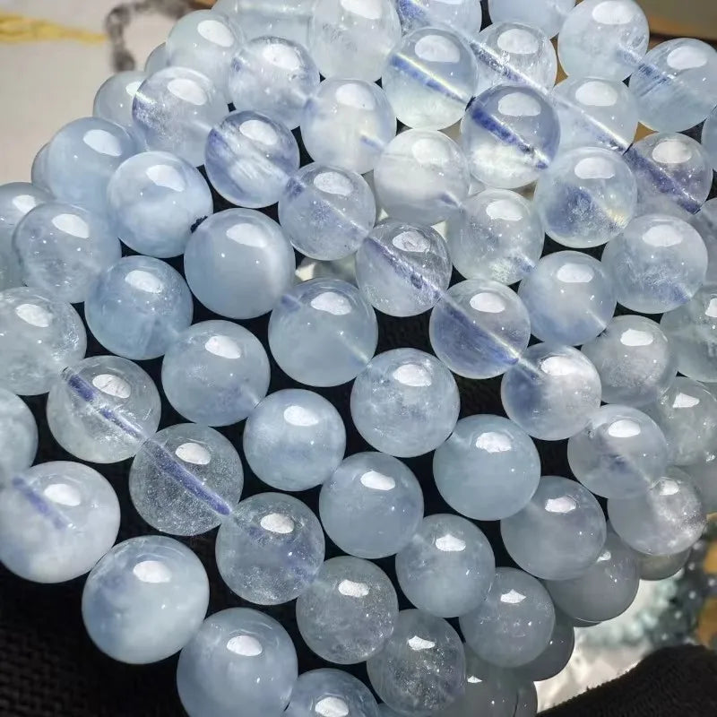Meihan AA Natural Aquamarine Smooth Round Loose Beads Bracelet for Jewelry Making Design DIY