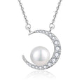 YILUN Women's 925 Sterling Silver Crescent Moon Pearl Pendant Necklace Rhodium Plated for Wedding Party Anniversary Jewelry