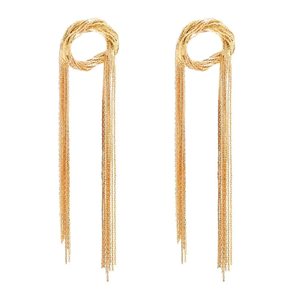Exaggerated Big Gold Metal Geometric Long Tassel Hanging Earrings for Women Party Jewelry Gift