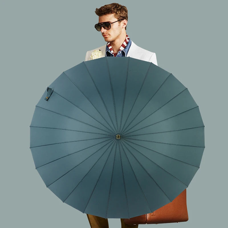 24-Bone Retro Oversized Business Straight Umbrella with Solid Wood Handle Logo Advertising for Travelers Wholesale