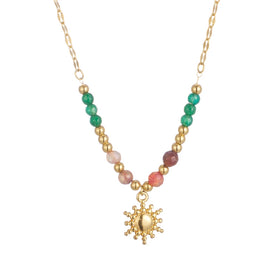 Custom 18K Gold Plated Stainless Steel Sun Shape Pendant Necklace Trendy Natural Stone Cross Pattern Number Necklace for Women