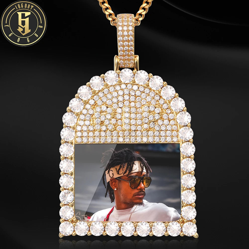 Personalized Memory Picture Jewelry 18K Gold Plated Micro Pave Zircon Men's Hip Hop RIP Photo Pendant  for Men Women