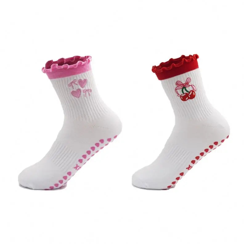 Women Pink Color Anti Slip Yoga Grip Sock Custom Slouch Pilates Grip Sock Knitted Non Slip Pilates Sock Custom Logo