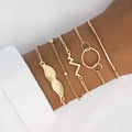 HOVANCI 5pcs Gold Plated Tiny Hoop Heart Beat Bracelet Trendy Angel Wing Bracelet for Women Christian Symbol Mainly Made Brass