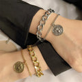 Punk Metal Portrait Coin Thick Chain Bracelet Set Women Vintage Twist Chain Geometric Charm Bracelet Fashion Jewelry Gift