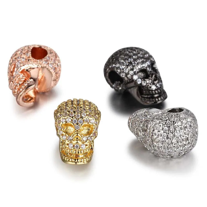 Jewelry Findings Brass Micro Pave Cubic Zirconia Skull CZ Spacer Metal Beads Brass for Jewelry Making