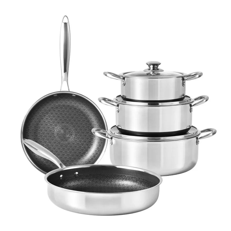 Modern Household Cookware Set Full Set Non-Stick Pan Honeycomb Flat Pan Universal 316 Stainless Steel Gas Compatible High