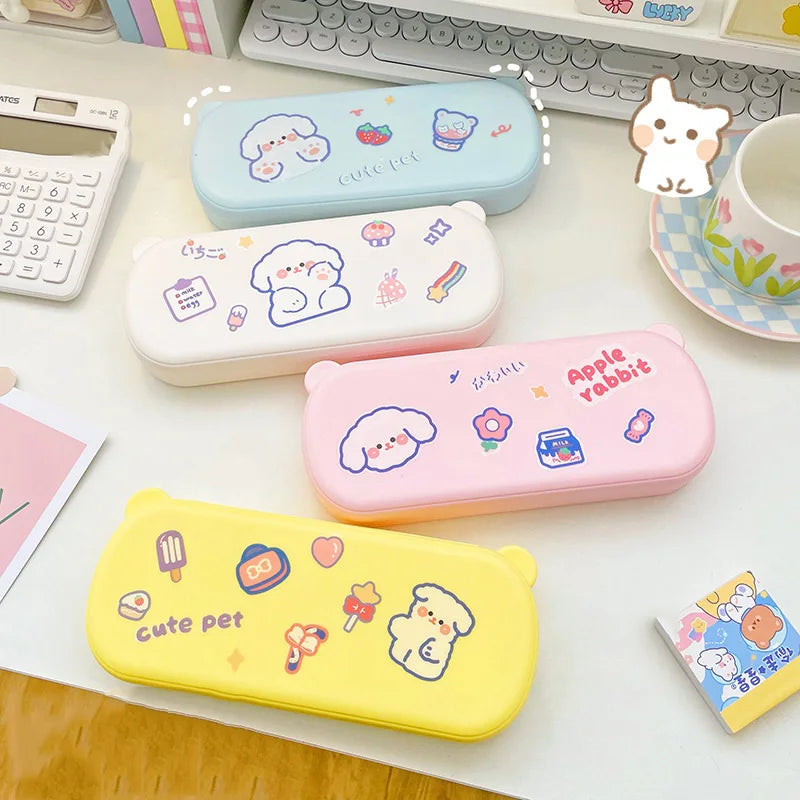 Simple Frosted Pencil case for Students to DIY Pencil Stationery Storage Box Flip Plastic Pencil case