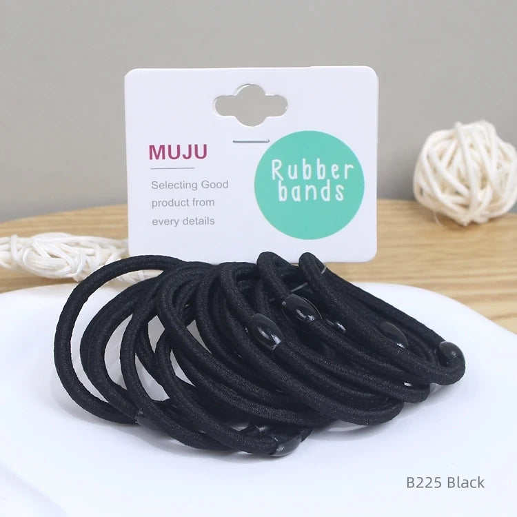 MUJU 15-Piece Classic Black Hair Ties High Elastic Ponytail Spandex Rope for Women Value