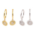 Unique Luxury Simple 18K Gold Plating Luxury Jewelry S925 Sterling Silver Sunflower CZ Stone Diamond Hoop Earrings Fashion Drop