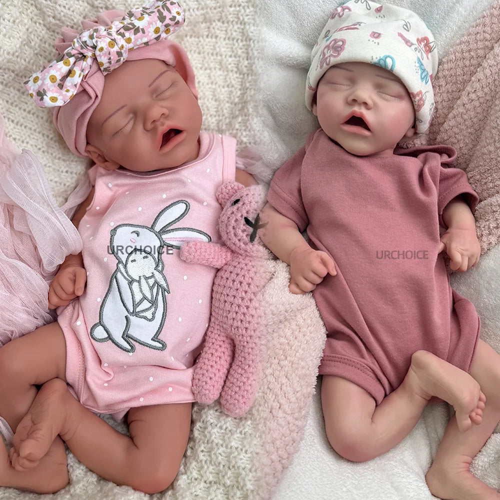 45CM Flexible Newborn Baby Doll Soft Body Platinum Silicone Reborn Girl Black Realistic Asleep Rebirth Doll Take Pacifiers