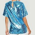 Fashion 94% Cotton 6% Spandex Soft Blue Sequined Women T Shirts Trendy Oversized Full Body Sequin Women T Shirts