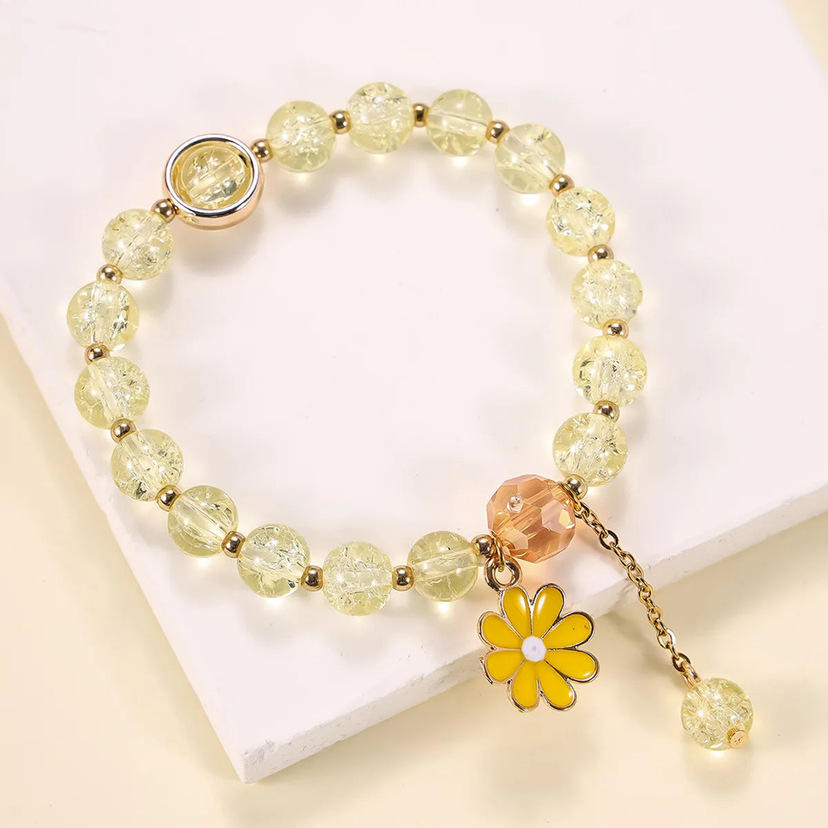 Bohemian Colorful Crystal Beaded Bracelet Bangle Handmade Elastic Rope Charm Daisy Flower Bracelet for Friendship Jewelry