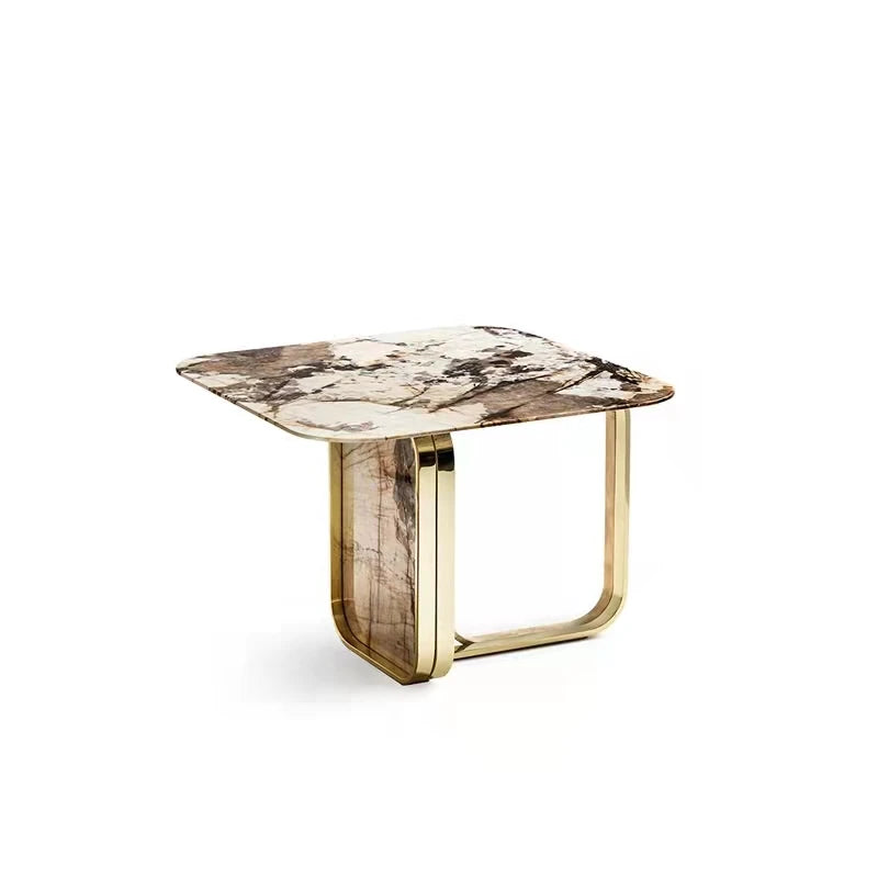 White Sintered Stone Bedside Small End Table Stainless Steel Sofa Side Table Gold Modern Living Room Furniture Italian Style