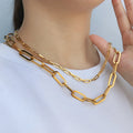 Minos Stainless Steel Paperclip Chain Necklaces Tarnish Free Jewelry 18K Gold Plated Paper Clip Chain Necklaces for Women