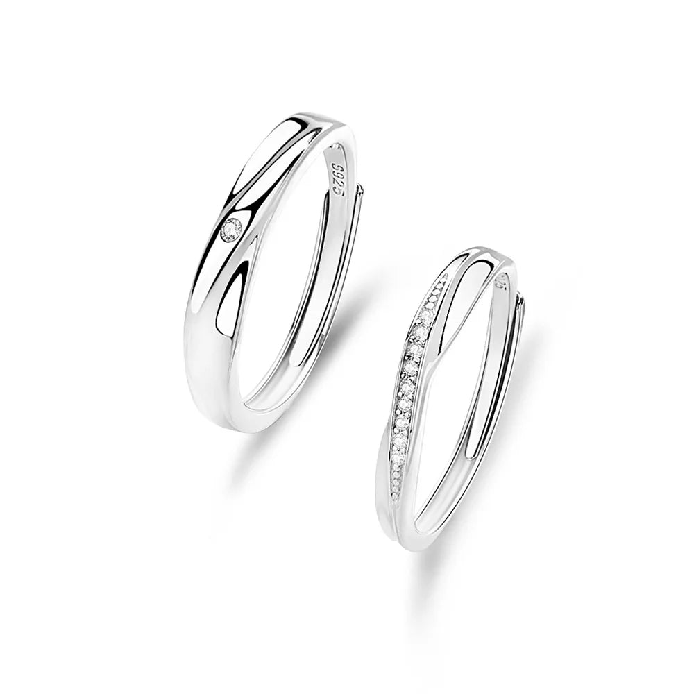 FDJZ-279 Men Women Couple Ring Set 925 Sterling Silver Wedding Engagement Rings Sets Adjustable