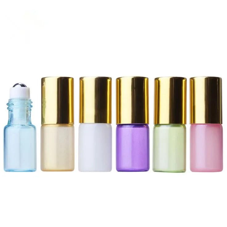 In Stock 3ml Pearl Green Blue White Purple pink Gold Glass Roll on  Bottle With Silver/gold Lid/cap