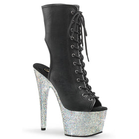 17cm Fashion Stage Shoes Crystal Diamond Rhinestones Waterproof Platform Boots Fish Mouth Inner Zipper Pu Short Ankle Boots