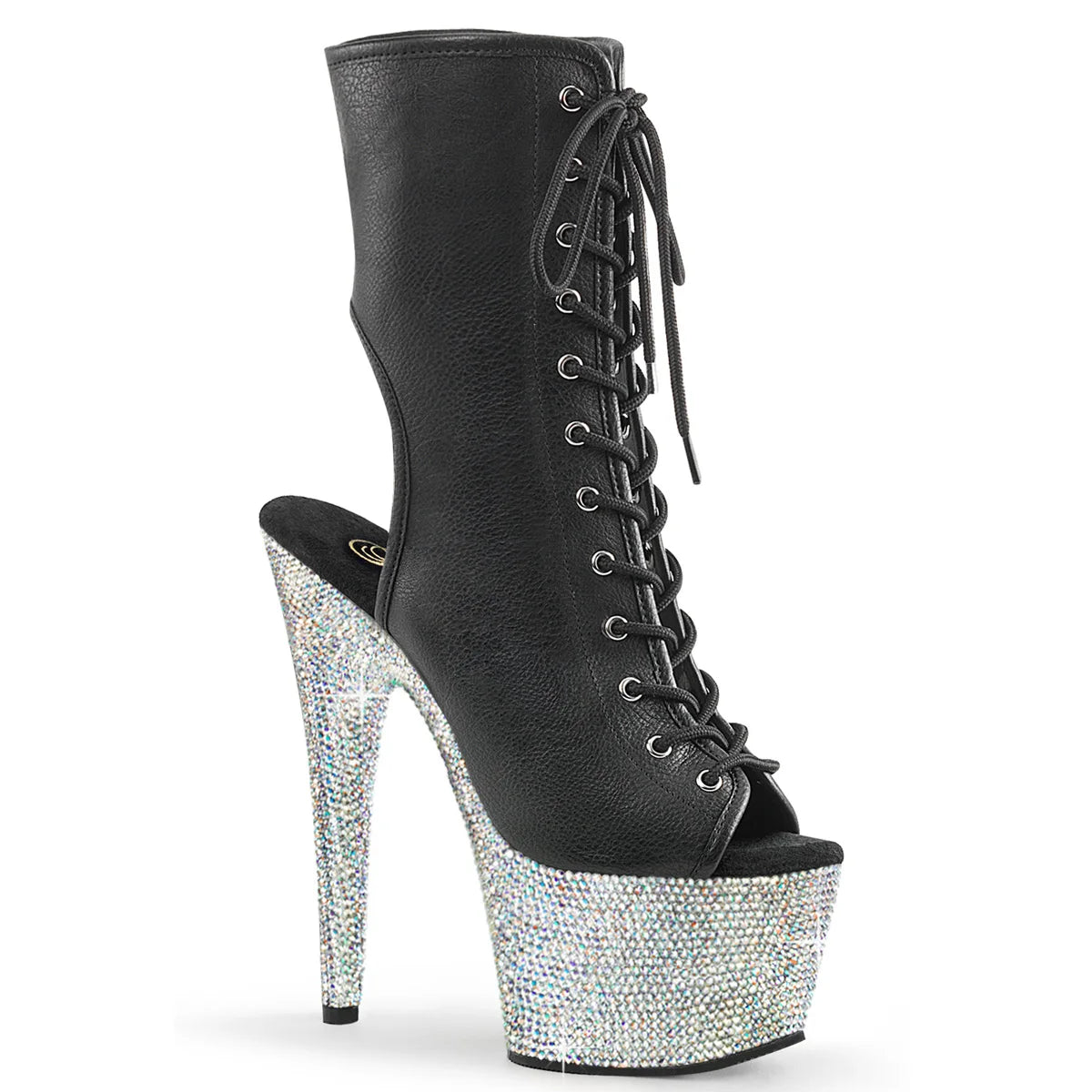 17cm Fashion Stage Shoes Crystal Diamond Rhinestones Waterproof Platform Boots Fish Mouth Inner Zipper Pu Short Ankle Boots