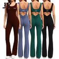 Joyyoung Wholesale Gym Breathable Bodysuits Workout Soft Green One-piece Flared Leggings Women's Jumpsuits Playsuits Sexy