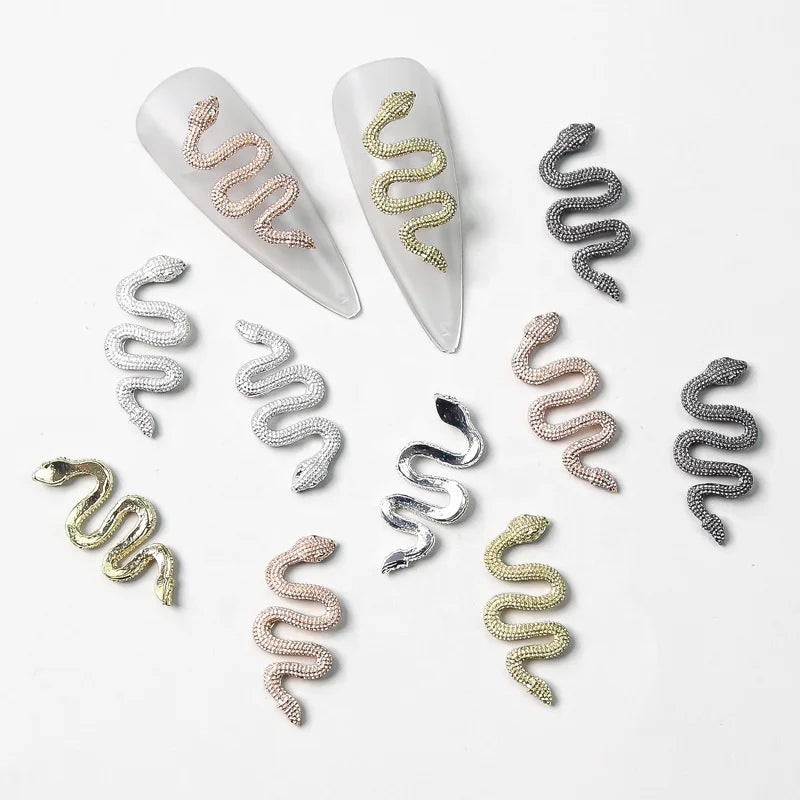 Paso Sico Hot Selling Delicate Design Alloy Japanese 4 Colors 3D Snake Nail Art Charms Manicure Decoration Accessories Wholesale