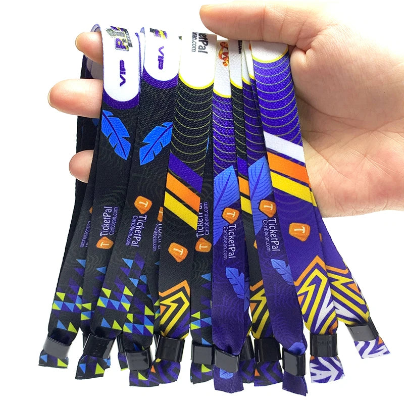 Custom Cashless Event Bracelet Sublimation Printed Festival Fabric Wristbands for No Minimum Event Ticket Wristband