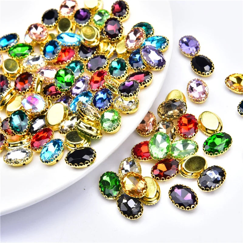 New Style Hemming Lace Claw 4 Holes Sew on Stone 10X14Mm 13X18Mm Oval Rhinestone Crystal Glass Diamond for Clothes Shoes Dress MegaBDM