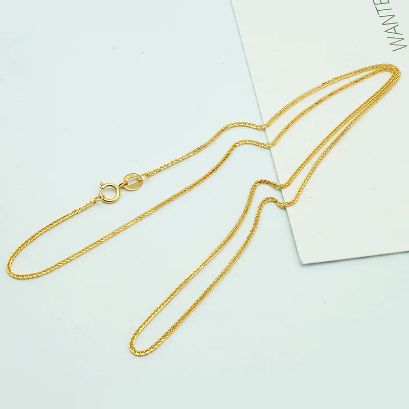 Factory Wholesale 1.1mm 18K Wheat Solid Gold Chain AU 750 Real Gold Necklace Jewelry Wholesale 18 Inch
