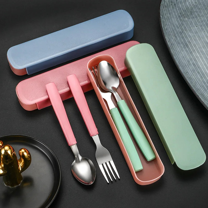 Stainless Steel Portable Tableware for Travel Two-piece Set of Chopsticks Spoons Forks Simple and Creative Cutlery Set