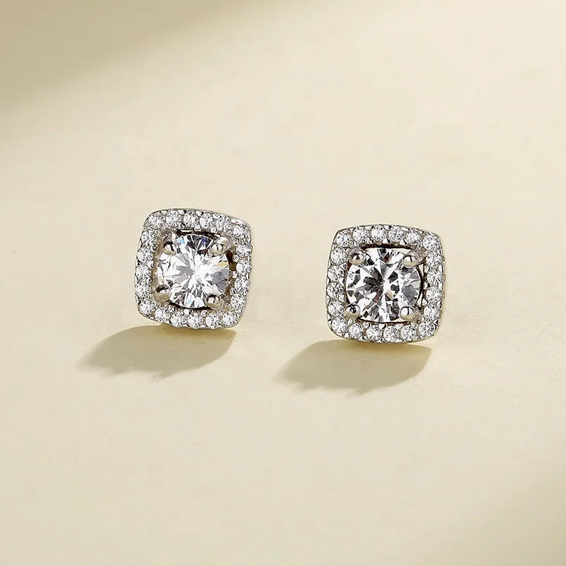 Aaa Zircon Silver Square Stud Earrings Wholesale  S925 Sterling Silver Stud Earring  Hypoallergenic Small Moissanite Earrings