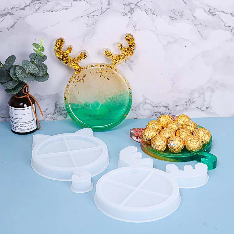 Early Riser DIY Silicone Resin Mould Christmas Antler & Cat Tray Silicone Mold