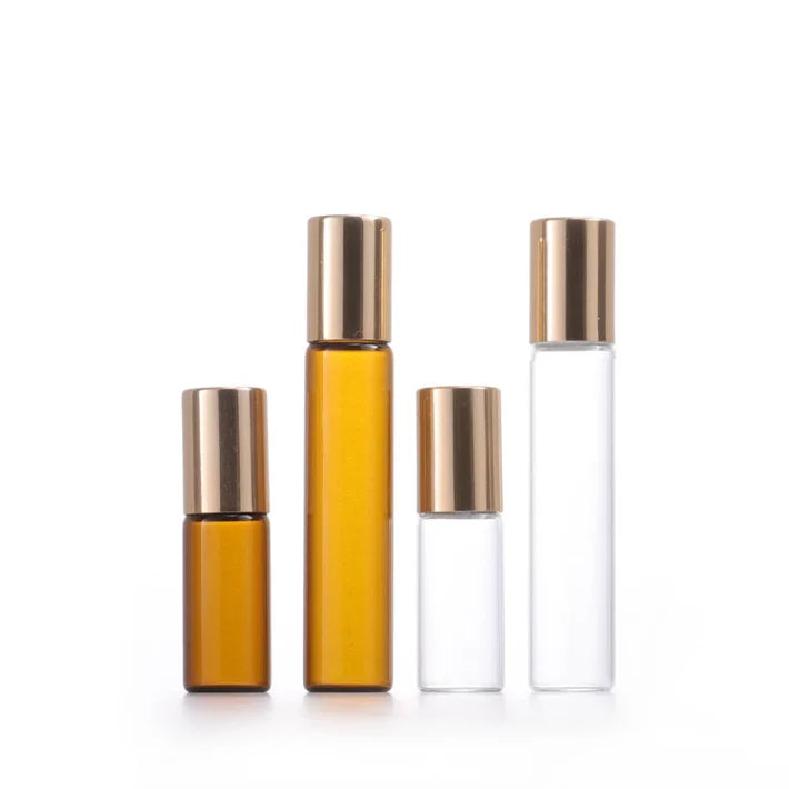 Mini Travel Cosmetic Packaging 3ml 5ml 10ml Refilled Thin Essential Oil Roller Roll on Glass Perfume Bottle