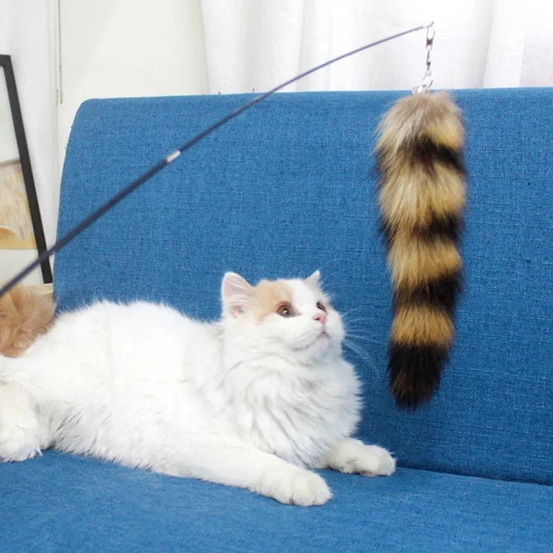 Direct From Factory Cat Toys with Real Fox Hair Tail & Fishing Rod Fun Pet Dolls Plush Accessories for Auto Upholstery Garments