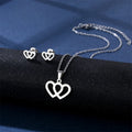 Hot Selling Trendy Stainless Steel Double Heart-Shaped Earrings Necklace Cheap and Fashionable Link Chain Wholesale