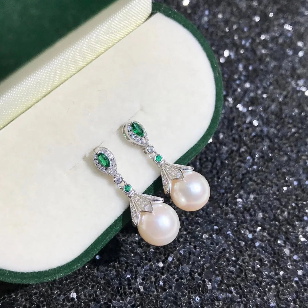 E314 9-10mm DIY Natural  Freshwater Pearl Charm Earrings Mounting Accessory 925 Sterling Silver Gold Plated  Jewelry for Women