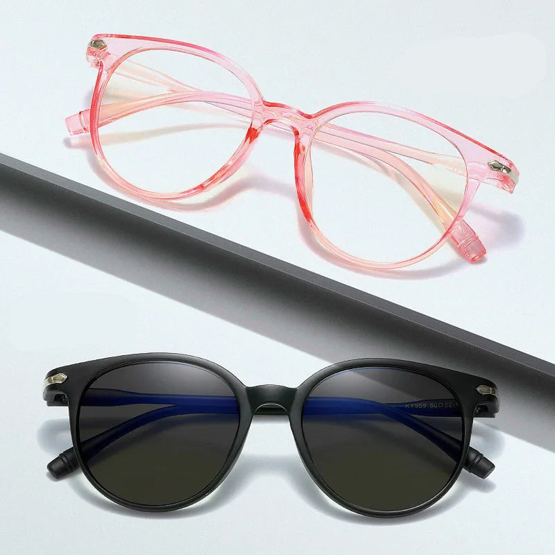 Fashion Unisex Photochromic Sunglasses Round Anti Blue Light Glasses Color Change Lens Computer Glasses Men Women