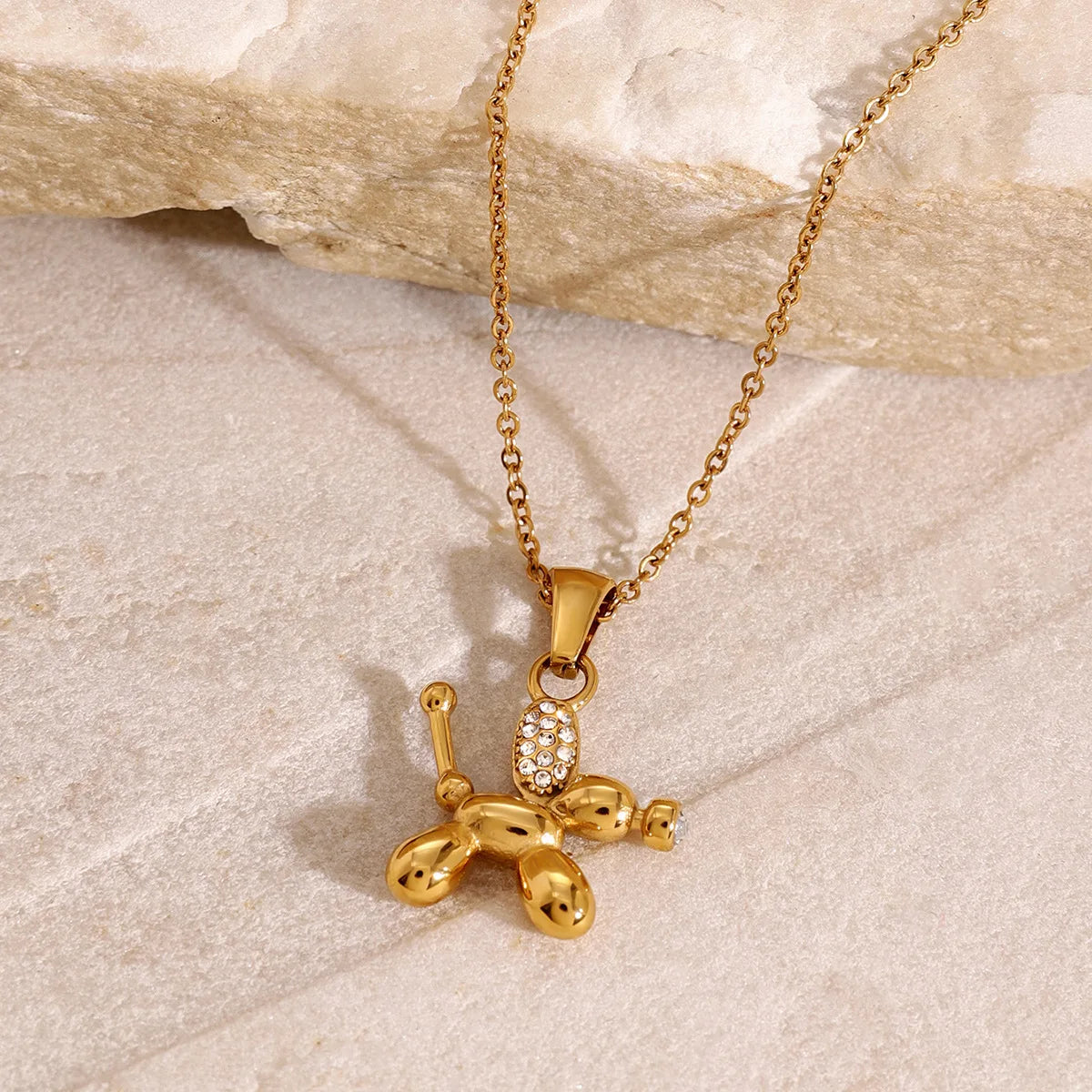 2024 Cute Animal Pendant Necklace Trendy Gold Plated Waterproof Stainless Steel Jewelry Link Chain Balloon Dog LOVE Necklace