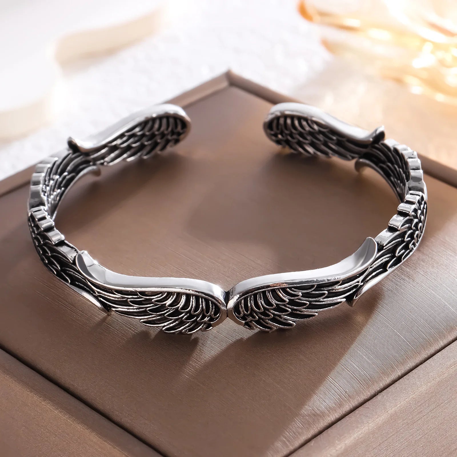 Vintage Adjustable Silver Color Angel Wing Bracelet Trendy Fashion Cuff Jewelry for Women and Men