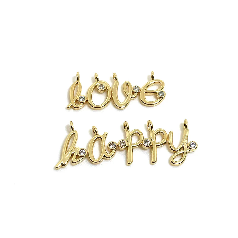 Bulk 14k Gold Filled Alphabet Letter Charms with Zircon Princess Cut for Children's Wholesale