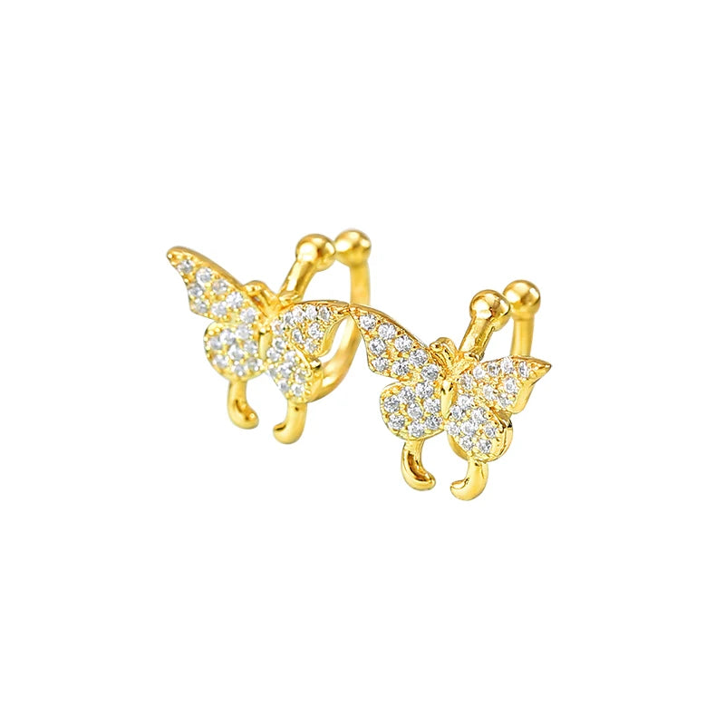 Daidan Non Piercing Earrings Women Sterling Silver Gold Plated Cubic Zircon Ear Cuff White Butterfly Earrings