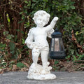 Resin Cherub Statue with Lantern & Floral Bouquet Hand-painted Classic Artistic Design Garden Decorative Outdoor Figurines