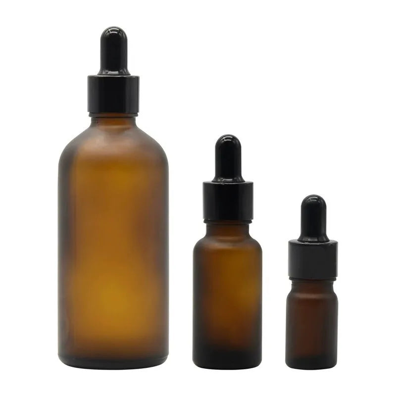 Factory Cheap 50ml 100ml Frosted Brown Amber Essential Oil Empty Glass Bottles Wth Glass Dropper