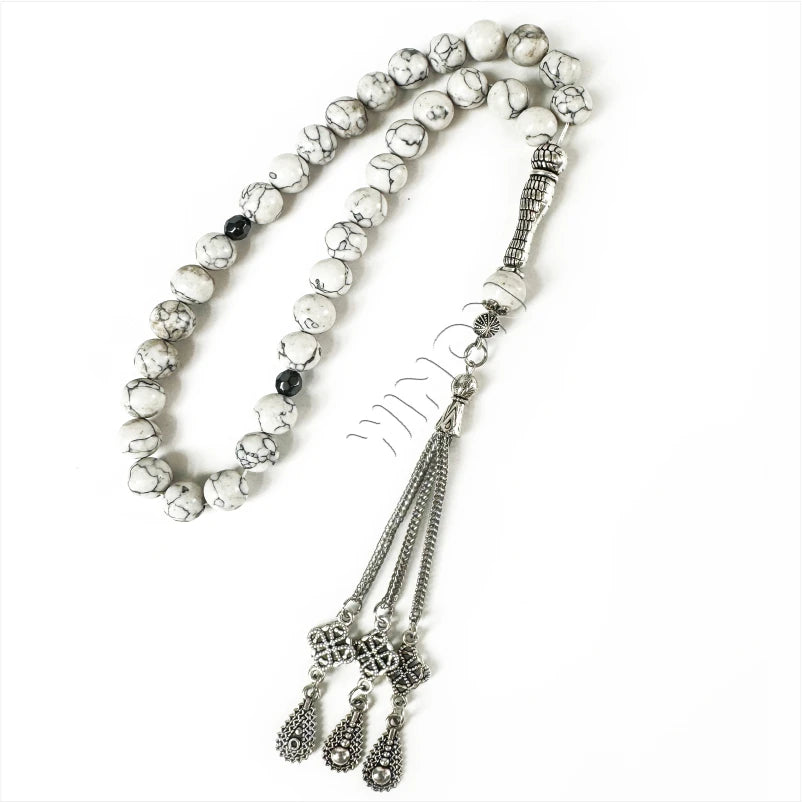 10mm 33 Turquoise Beads Stone Beaded Bracelet Islamic Prayer Beads Muslim Rosary Tasbih Tesbih Arab Silver Plated Unisex