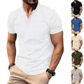 2025 Summer Retro Casual Men's Short-Sleeved Button-Up Polo T-Shirt with Soft Polyester Fabric for Everyday Wear