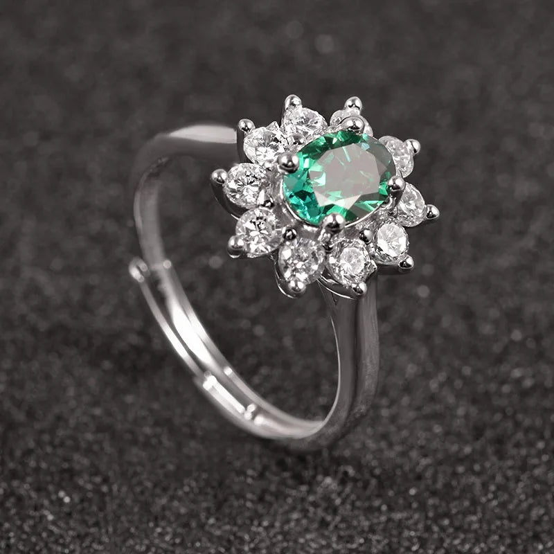 Emerald Oval Cut Stone Ring Oval Cut Emerald Green Gemstone 925 Sterling Silver Resizable Antique Ring for Women