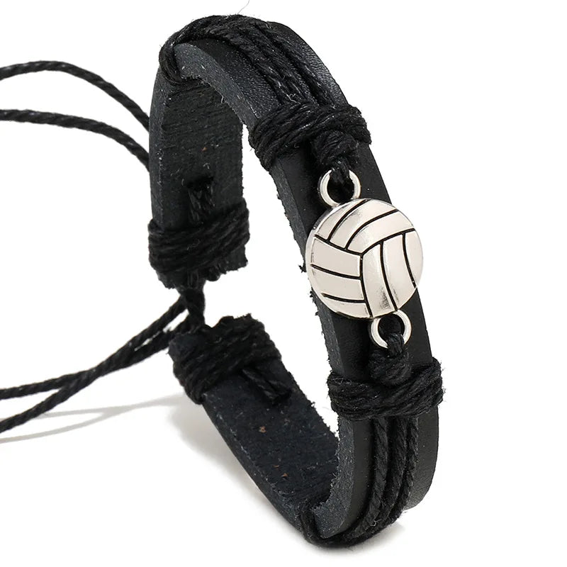 Leather Alloy Bracelet Basketball Netball Vintage Punk Rock Strap Wristband Bracelet Anchor KIB105