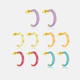 FUAMAY Gold Plated 18K Sterling Silver 925 Pink Blue Orange Red Open Hoop Earrings Minimalist C Shape Enamel Earrings Women
