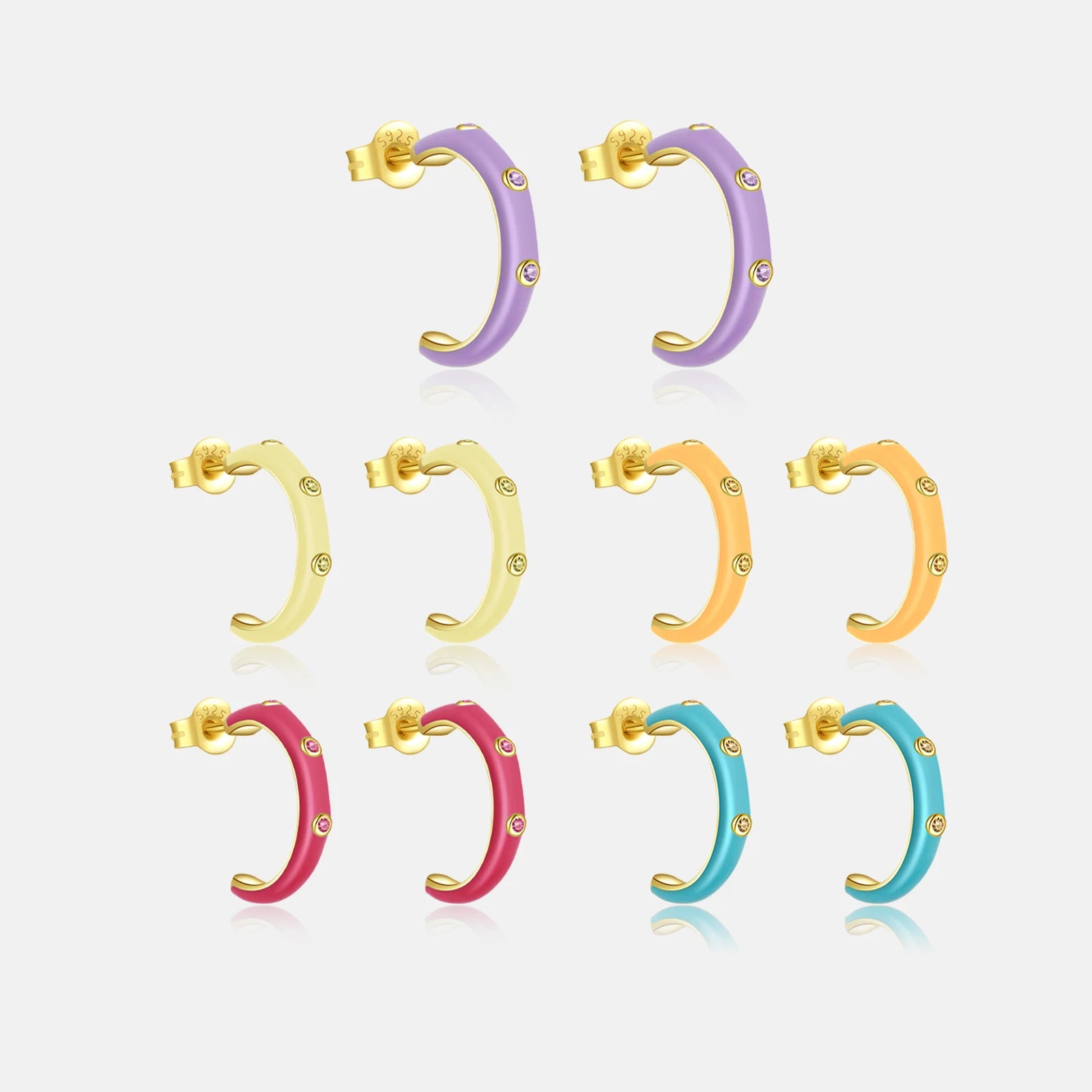 FUAMAY Gold Plated 18K Sterling Silver 925 Pink Blue Orange Red Open Hoop Earrings Minimalist C Shape Enamel Earrings Women