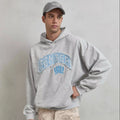 Heather Gray Hoodie Embroidered 'CENTER' Patch Chenille Custom Label Oversize Boxy Fit Anti-Wrinkle Unisex Cotton Blend 450g