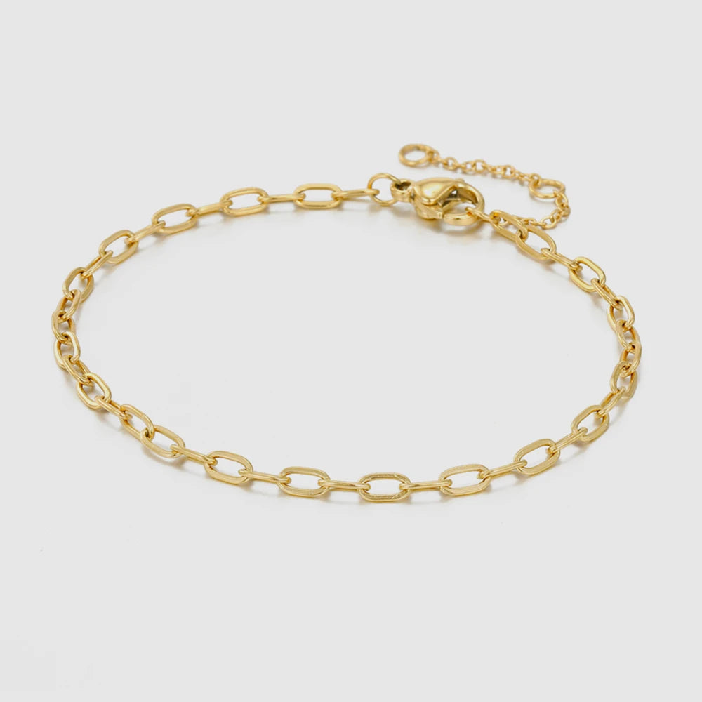 Minimalist Gold Color Stainless Steel Link Chain Bracelet for Women